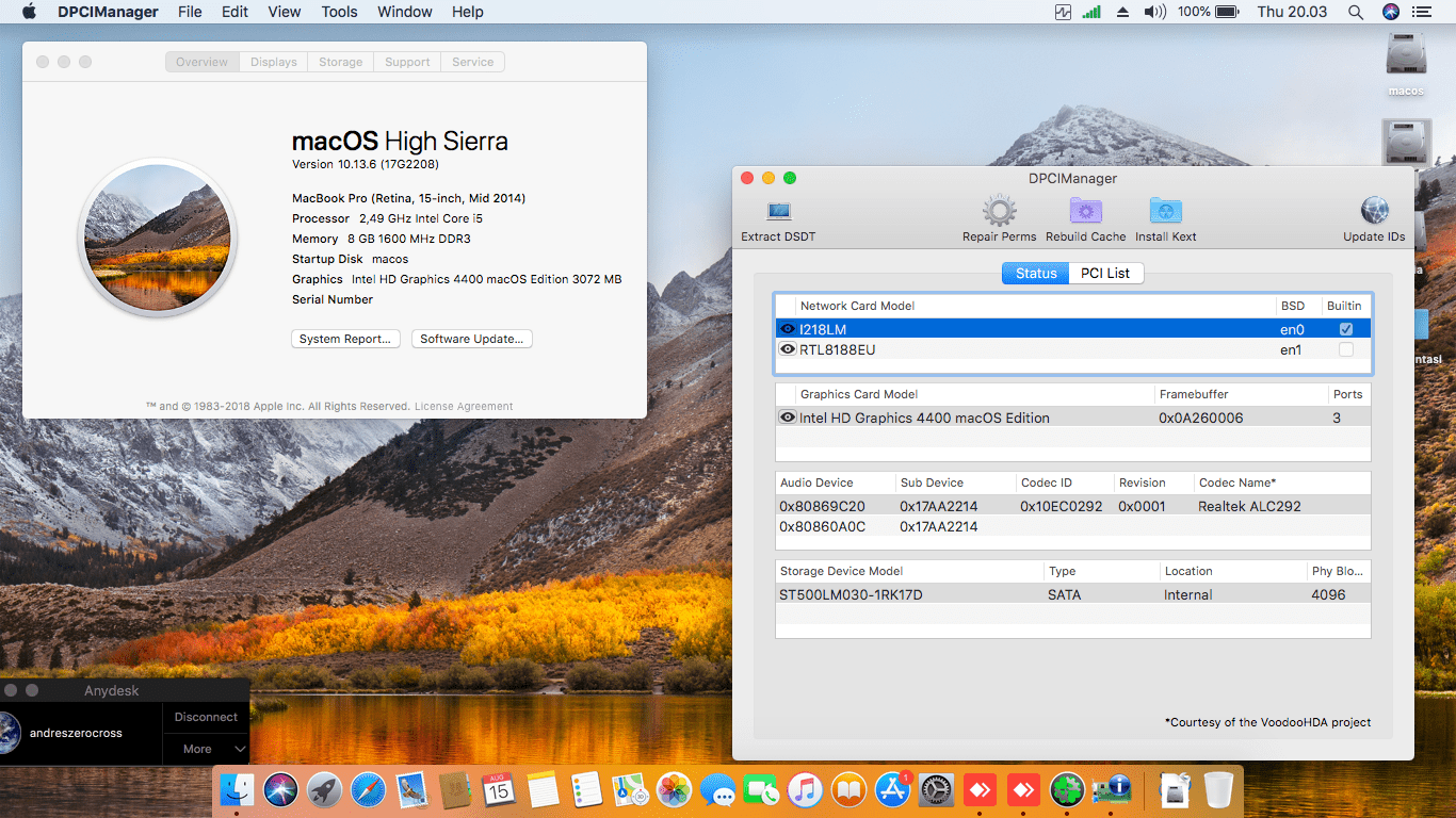 Success Hackintosh macOS High Sierra 10.13.6 Build 17G2208 at Lenovo Thinkpad X240